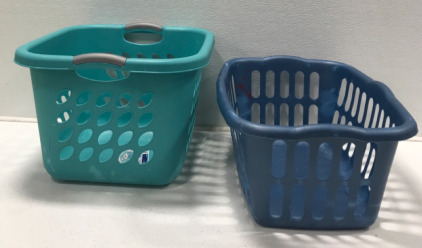 (2) Blue Laundry Baskets