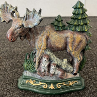 Painted Cast Iron Moose Door Stop