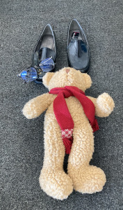 Blue Light Glasses, George Penny Loafers (Womens 7.5 Size) and Teddy Bear