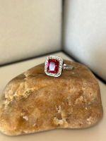 Silver Plated Ring with Deep Pink Center Stone