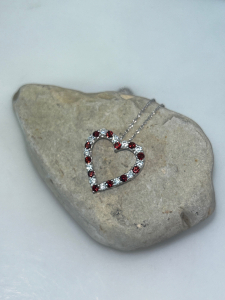 Garnet & Clear Crystal Heart Pendant Necklace