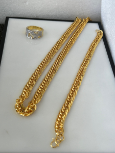 Gold Tone Curb Link Chain, Bracelet and Ring