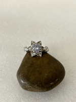 Silver Plates Ring with Clear Stones in a Flower Setting