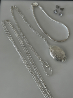 Sparkling Studs, Locket, Snake Chain Bracelet and Curb Link Necklace