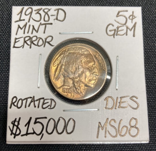 1938-D MS68 RARE Mint Error Buffalo Nickel