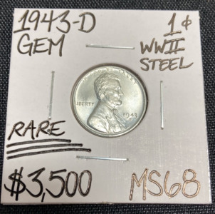 1943-D MS68 RARE WWII Steel Wheat Penny