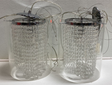 (2) Crystal Lucite Cylinder Pendant Lights