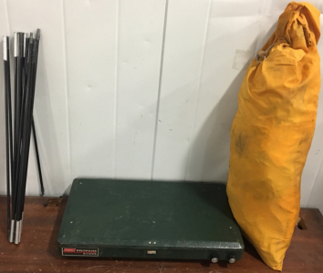 Coleman Brand Propane Stove, Yellow Tent With Stakes