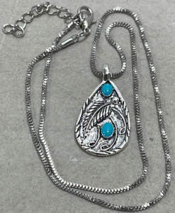 (1) Silver & Turquoise Pendant W/ Necklace