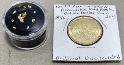 (10) Alaska/Klondike Natural Gold Rush Nuggets, (1) 125th Anniversary Klondike Gold Rush Dollar Coin (BU)