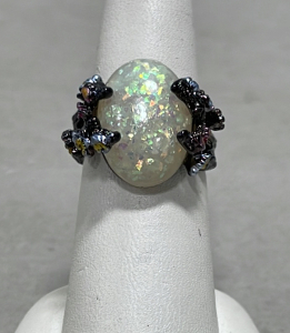 (1) White Fire Opal W/ Flowers .925 Ladies Ring Size 6