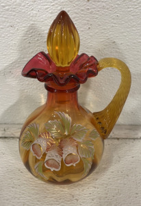 7&rsquo;&rsquo; Fenton Hand Painted/Signed Decorative Glass Cruet Decanter