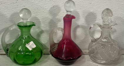 (3) Vintage Glass Decorative Cruet Decanters