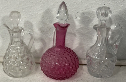 (3) Vintage Decorative Glass Cruet Decanters