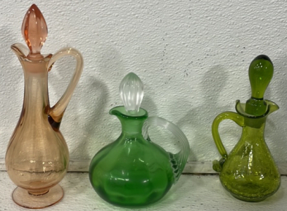 (3) Vintage Transparent Glass Cruet Decanters