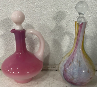 (2) Vintage Unique Fade Glass Cruet Decanters