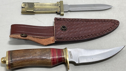 (1) Marbles Fixed Blade Knife W/ Scabbard, (1) Scissor Action Paratrooper Knife W/ German Engravings on Blade And Scales