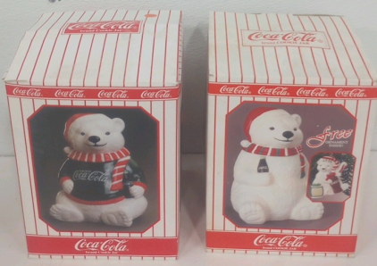 (2) Coca Cola Polar Bear Ceramic Cookie Jars