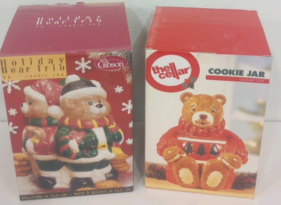 (2) Decrotive Ceramic Holiday Bear Cookie Jars