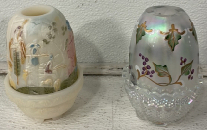 (2) Limited Edition Hand Painted Fenton Glass Candle Holders