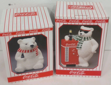 (2) Coca Cola Polar Bear Ceramic Cookie Jars