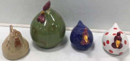 (4) Round Ceramic Roosters