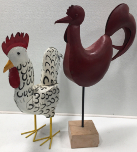 (2) Metal Rooster Yard Decor