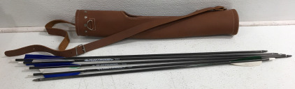 Leather Archery Quiver (4) Fleetwood 500 Arrows (1) Hunter 55/70 Arrow