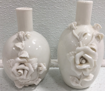 (2) White Porcelain Vases 5”