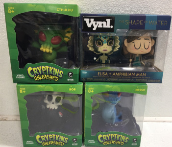 (3) Cryptkins Vinyl Figures Bob, Nessie, & Cthulhu (1) Funko The Shape Of Water Dual Set