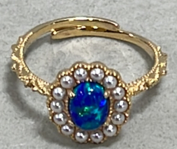 (1) Adjustable Blue And Green Gemstone Gold Toned Ladies Ring
