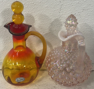 Hand Blown/Hand Painted Vintage Glass Cruet Decanter