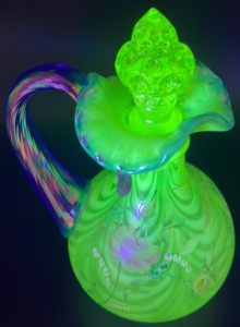 Hand Painted/Signed Vintage Uranium Unique Decorative Depression Glass Cruet Decanter