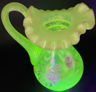 Uranium Vintage Fenton Hand Painted Depression Glass Cruet Decanter