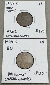 (1) 1939-S Lincoln Head Wheat Cent MS66 Uncirculated Mint State, (1) 1939-S Lincoln Head Wheat Cent Brilliant Uncirculated Mint State