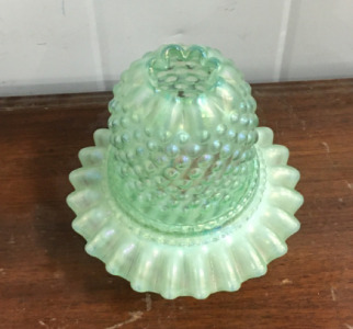 Vintage Unigue Willow Green Opalescent 3- Peice Fariy Art Glass Candel Holder