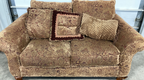 Tan and Red Floral Loveseat