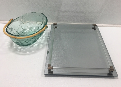 Mirrored Tray, Glass Basket