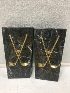 (2) Marble Slabs With Gold Golf Decor