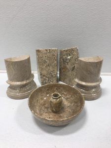 (4) Marble Book Ends, Marble Bowl