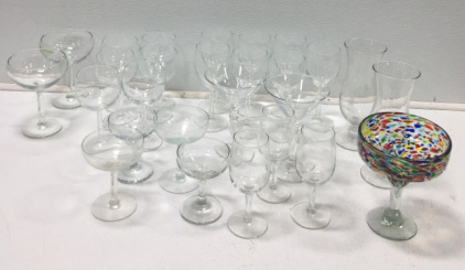 Large Lot Of Wine, Champagne And Margarita Glasses