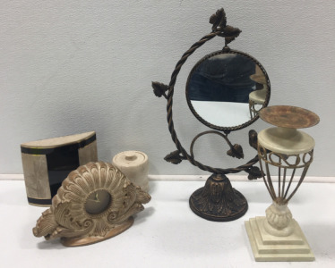 Marble Cotton Holder, Clock, Mirror, Candle Holder And More