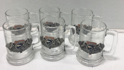 (6) Glass Denver Broncos Beer Mugs