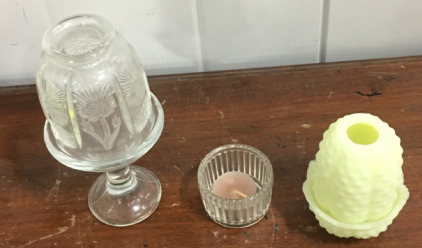 Fenton Vintage Glass Hobnail Fairy Lamp Shape, And Candel Holders