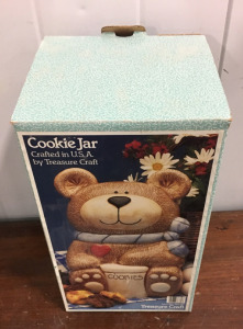 Cookie Jar- Bear With Red Heart Tressure Craft 1980s 13&rdquo;