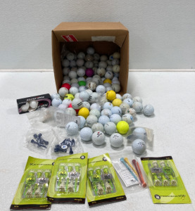 Box Full Of Golf Balls And Golf Tees