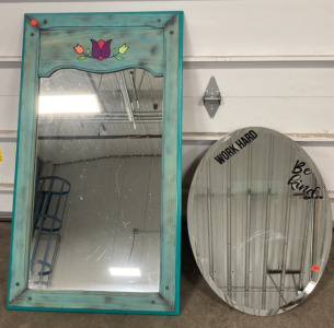 (1) Wood Framed Mirror, (1) Oval Mirror