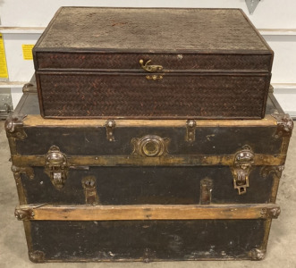 Vintage Wood Trunk, Small Wicker Trunk