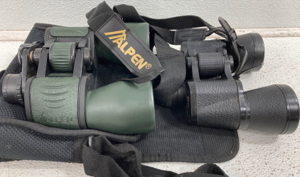 (1) Alpen 16x52 Long Eyerelief 200ft 1000 Yard Binoculars w/Case (1) Simmons Model 60107 10x50 Wide Angle Binoculars