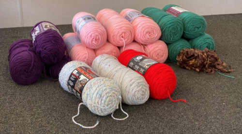 Bundle of Yarns (Purple, Pink, Green, Red and Rainbow-Speckled)